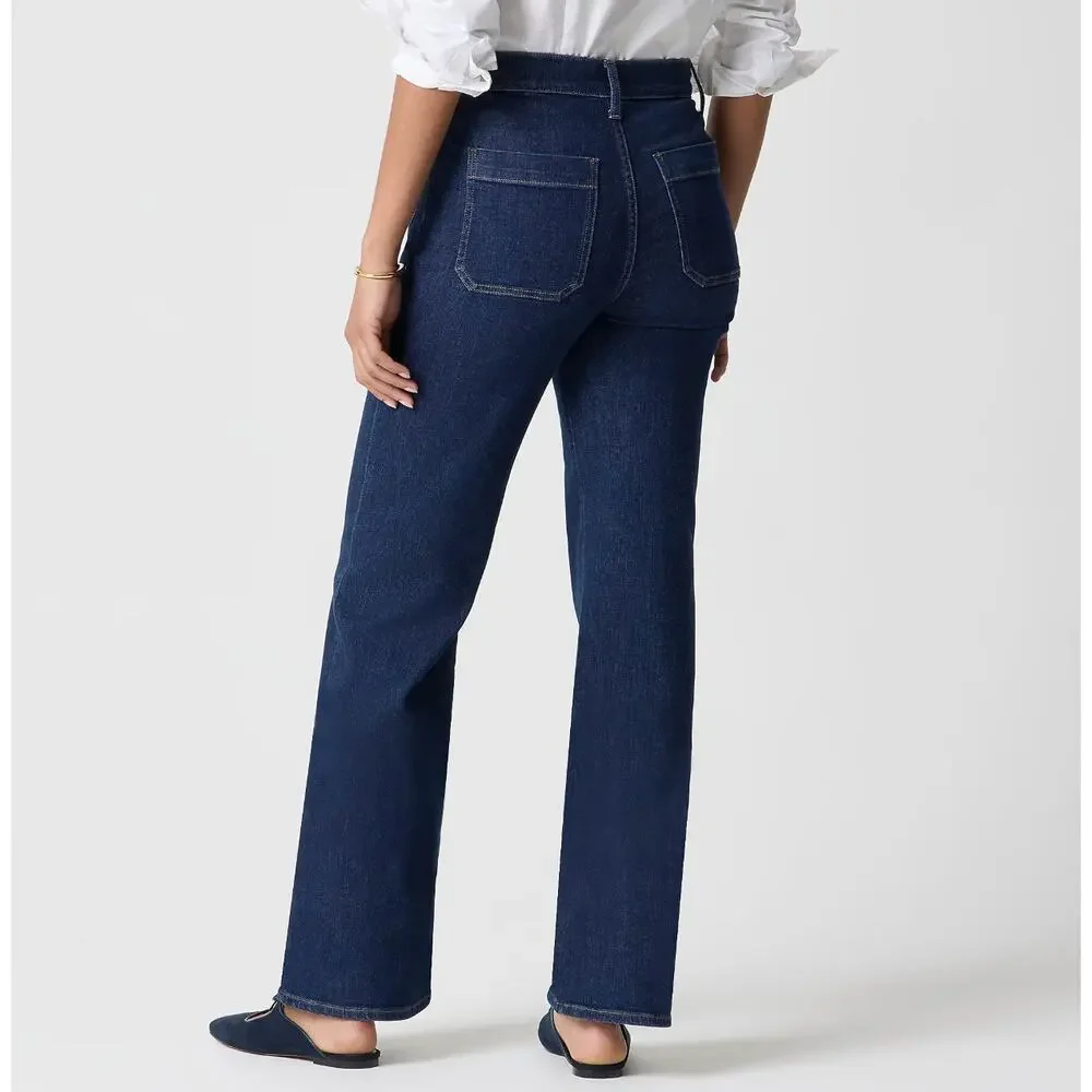 J.Crew Slim Wide Leg Sailor Jean All Day Stretch Dark Denim Wash Blue US 35 NWT